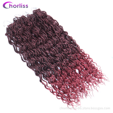 Hot Sale Ombre Brown Black Curly Synthetic  Box Braiding Hair For Black Woman Crochet Kinky Curly Braids Hair Extension